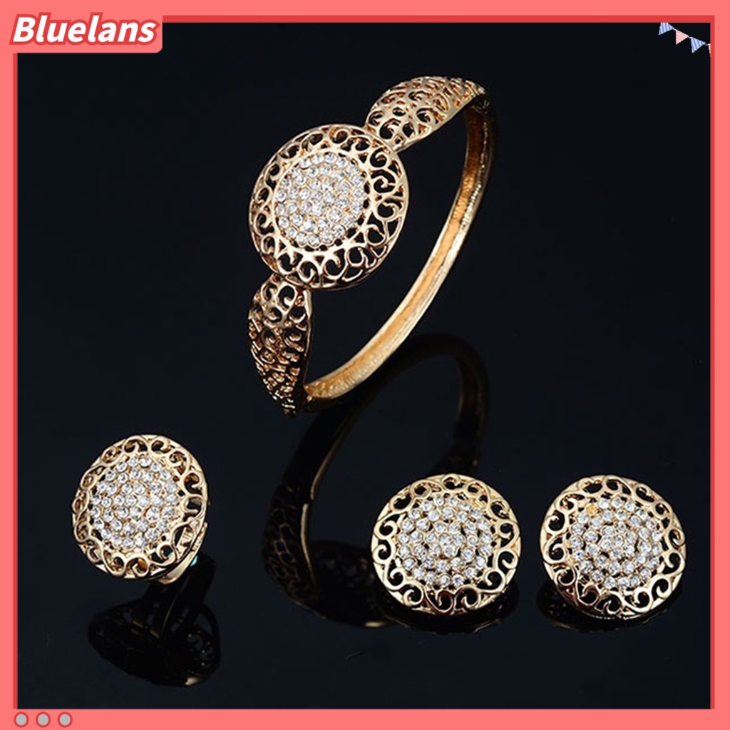 Bluelans 4Pcs Jewelry Sets Hollow Round Pendant Rhinestone Decor Alloy Women Fashion Jewelry Setss