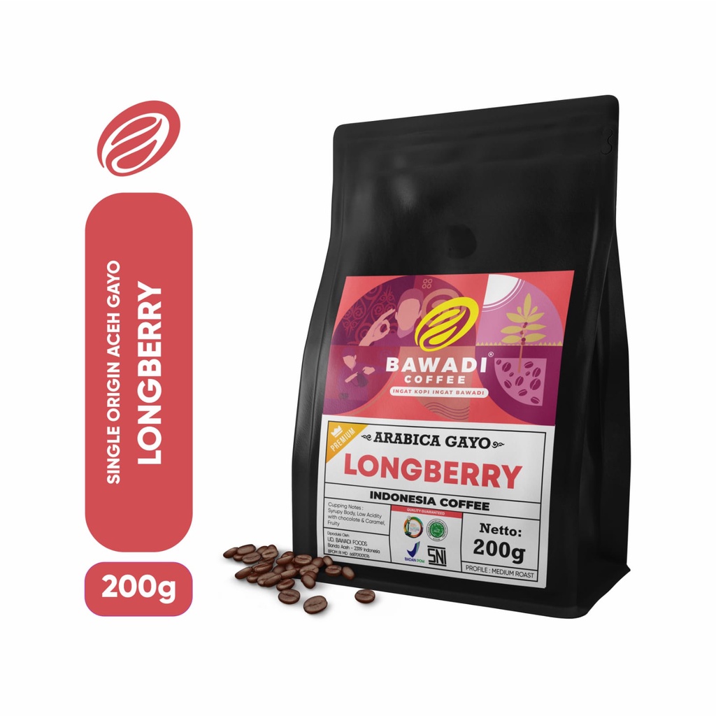 Kopi Arabica Gayo Longberry 200gr - Bawadi Coffee - Arabica Gayo Premium - Kopi Aceh - Kopi -