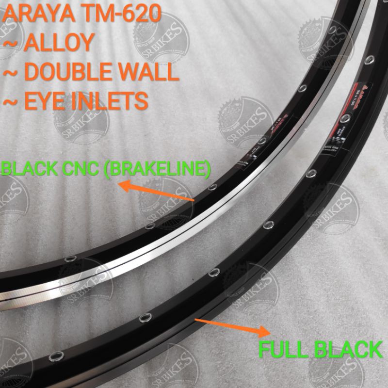 Velg Rims 26 Sepeda MTB. DOUBLE WALL BRAKELINE EYELETS ARAYA TM-620