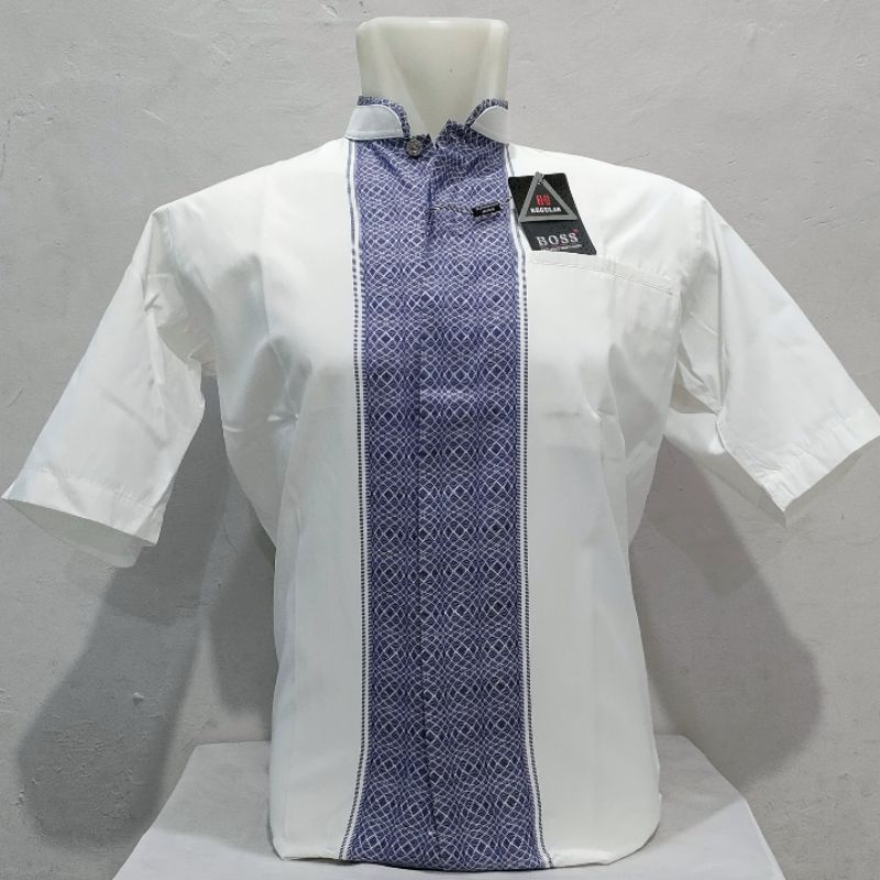 Kemeja Koko Pria Pendek Boss Reguler Premium Dobby Prasasti Biru Coklt