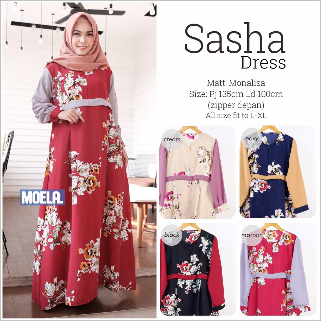 (REAL PICTURE) SASHA DRESS ORI MOELA MORIST FASHION KOREA PAKAIAN CEWEK REMAJA KEKINIAN MOTIF BUNGA