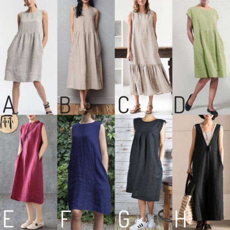 ROUND/ V-NECK TUNIC DRESS TANPA LENGAN