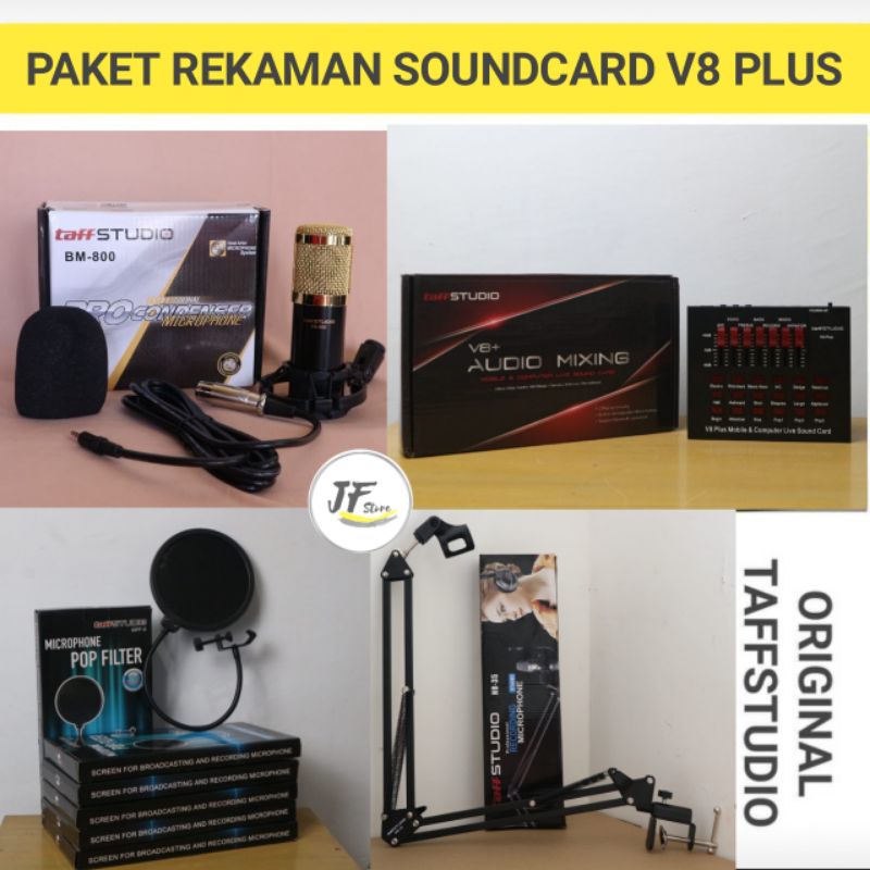 PAKET LENGKAP RECORDING ORIGINAL TAFFSTUDIO SOUNDCARD V8 PLUS SOUNDCARD V8 ONGKIR HEMAT 2KG