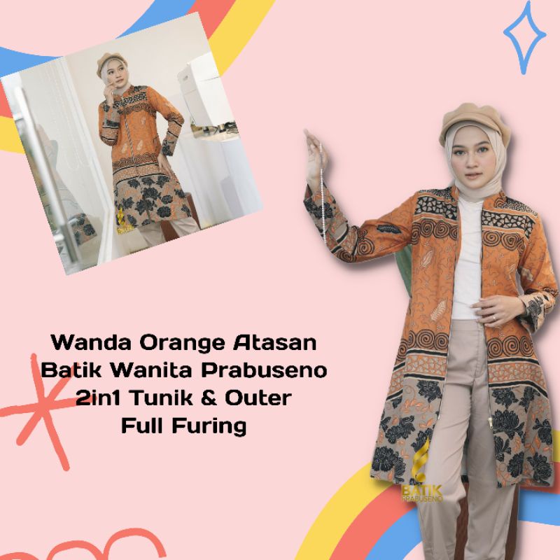 Wanda Orange Atasan Baju Batik Wanita Lengan Panjang Full Furing Katun Print Premium Seragam Kerja K