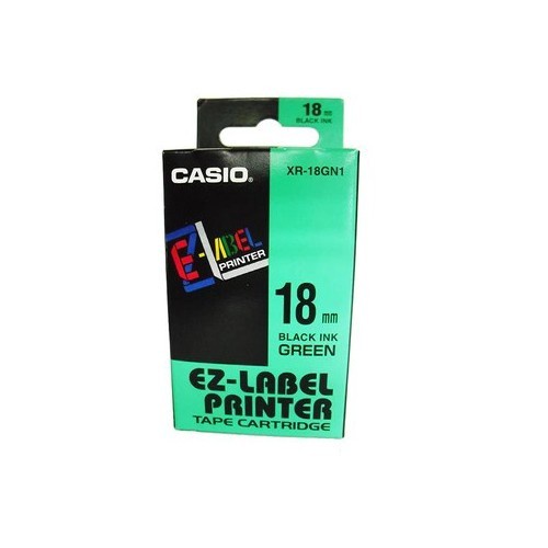 

Casio Ez Label Printer XR-18GN1 18mm Black On Green Label Printer Tape