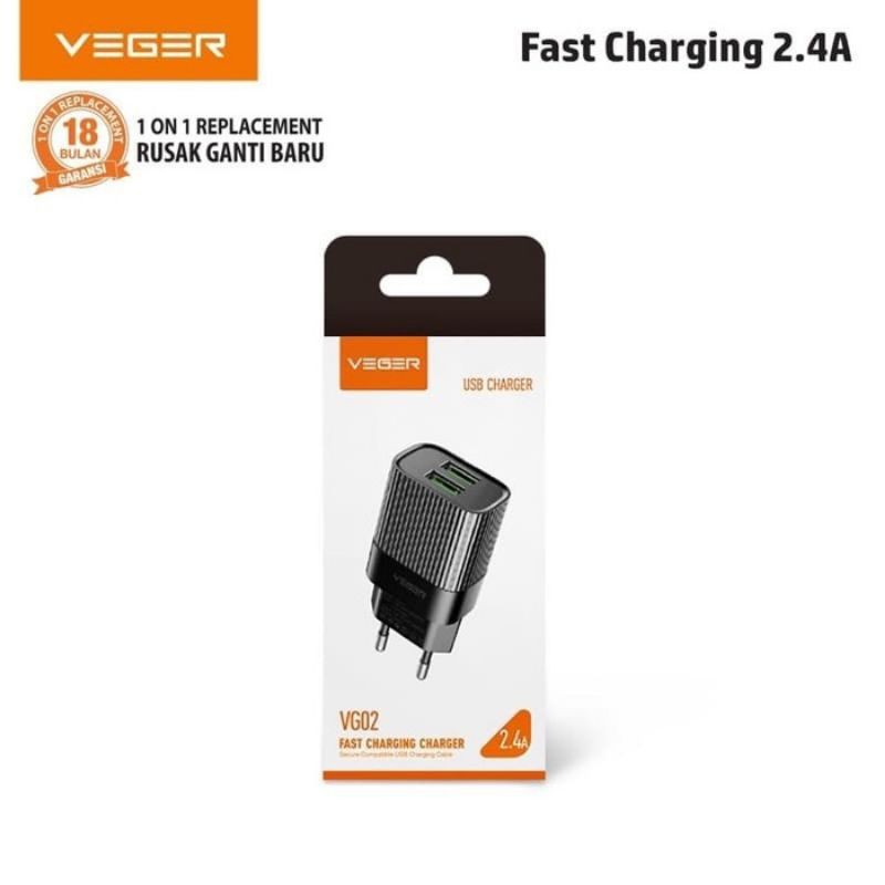 Adaptor Charger VEGER VG02 Original 2 Output 2.4A Fast Charging