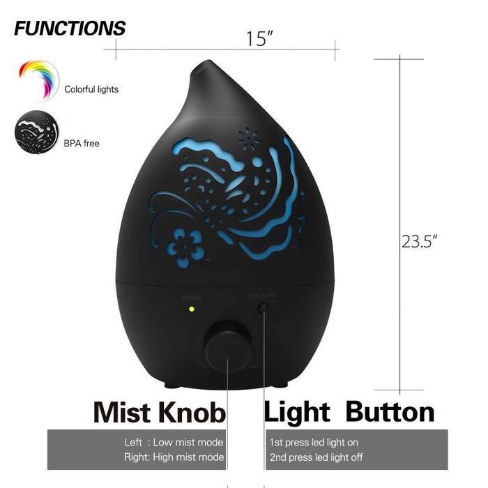 Humidifier Ultrasonic Carved Design Air Aroma Diffuser - 1.3L WOODEN