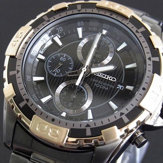 Seiko Quartz SNDC24P1 Chronograp Gold Coating Bezel | Jam Pria SNDC24