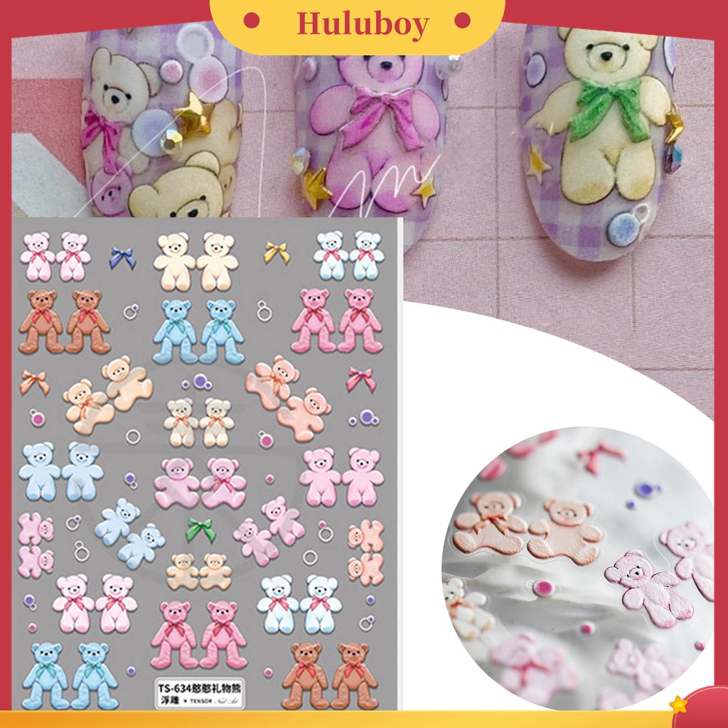 Huluboy Huluboy♡ Stiker Kuku 5D Bentuk Beruang Untuk Dekorasi Manicure