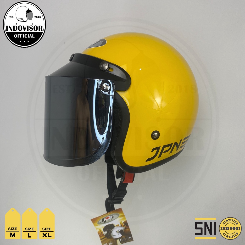 Helm JPN Kuning Glossy kaca flat datar