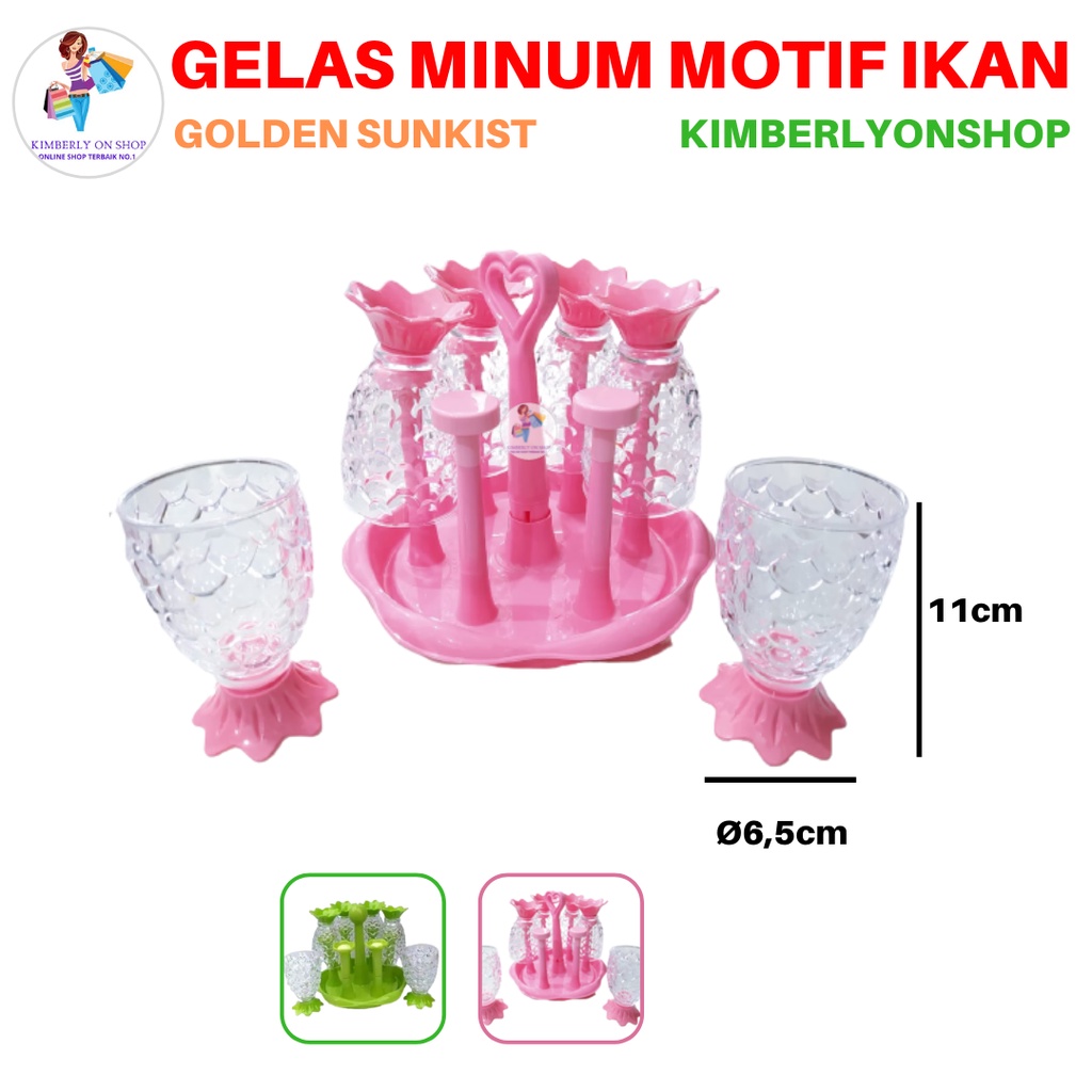 GELAS NANAS SET ISI 6 PCS + TATAKAN / GELAS IKAN 6 PCS