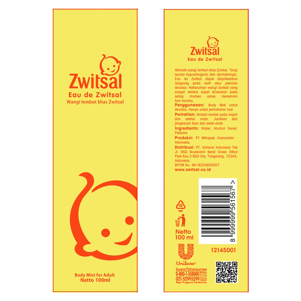 Zwitsal Eau De Toilette 100 Ml - Parfum Eau De Toilette, Parfum Pakaian Aroma Bayi - Wangi Wangian B