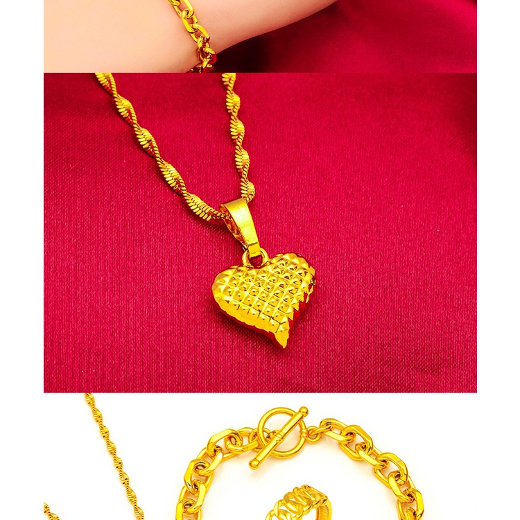 Set Perhiasan Kalung Gelang Cincin Lapis Emas Asli Kadar 375 Dengan Liontin Hati Untuk Wanita