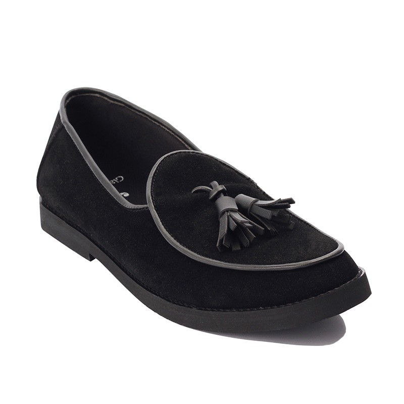 Bossa Black | Sepatu Hitam Suede Tanpa Tali Loafers Pria Casual Kerja Kantor Laki Ori | Giant x FORIND