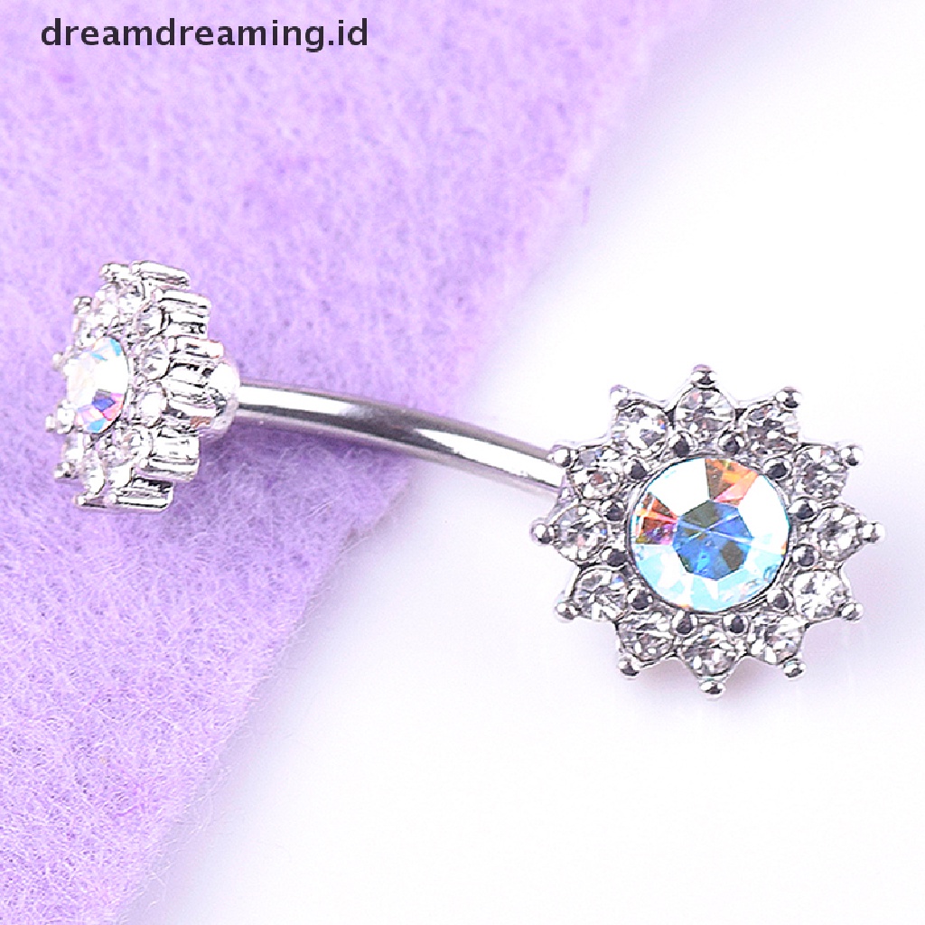 Dreamdreaming.id Cincin Tindik Pusar Desain Bunga Hias Kristal Untuk Wanita