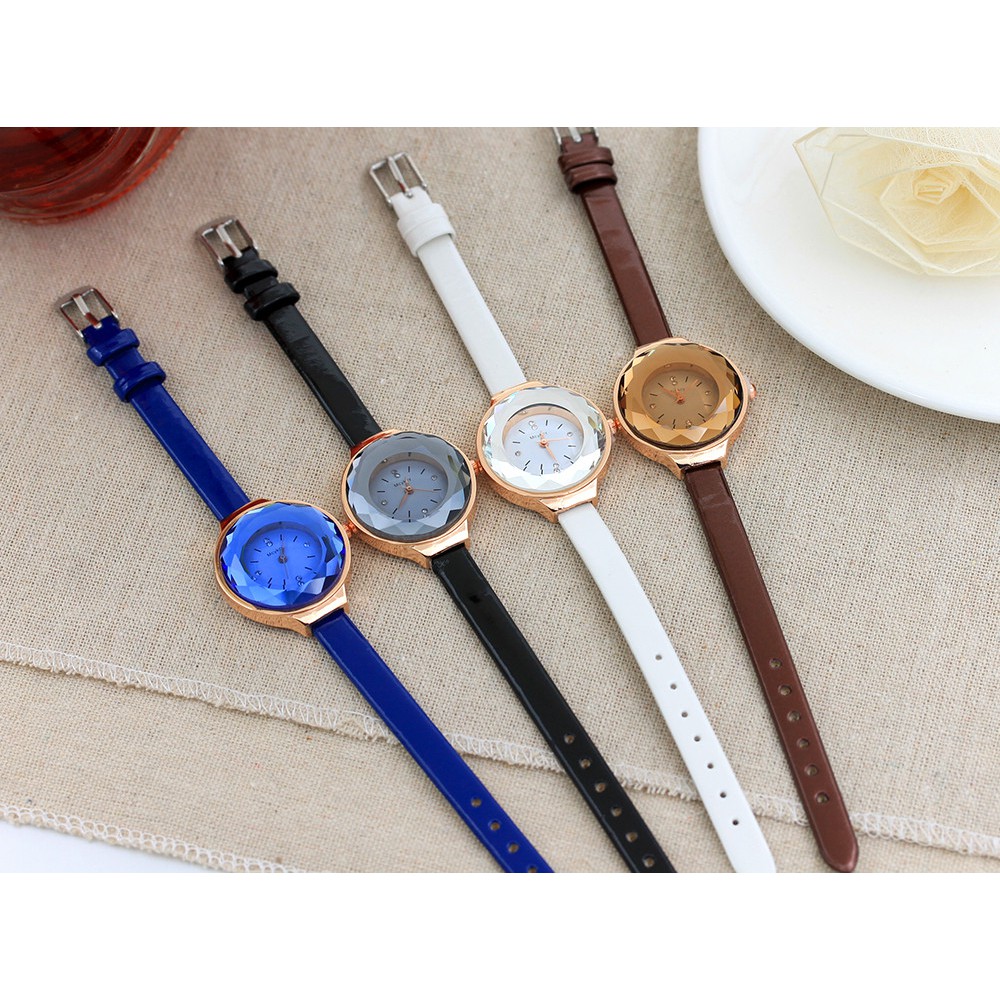 Mcykcy Diamond - Biru - Jam Tangan Leather Fashion Wanita - Model Analog