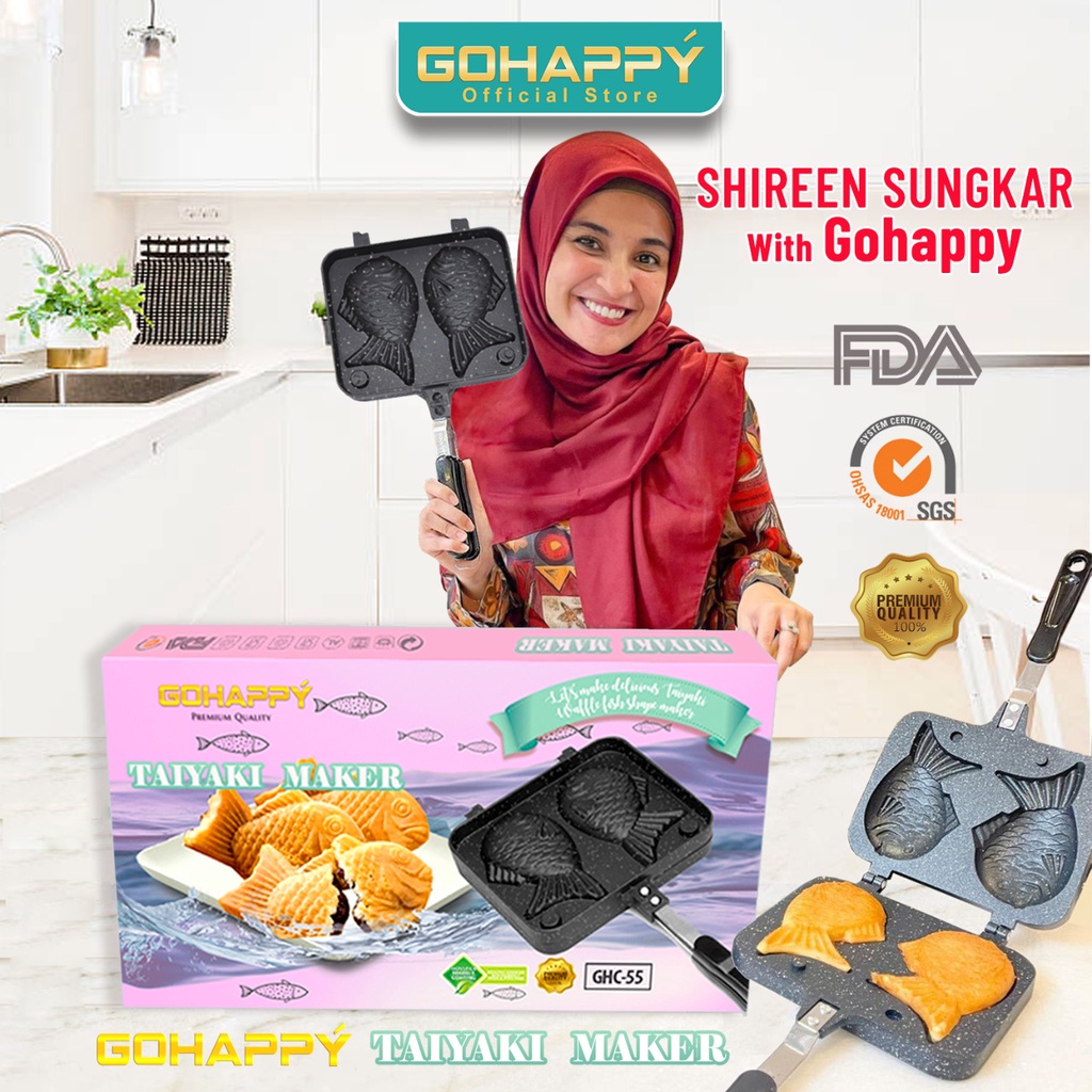 MIZUKI CETAKAN KUE WAFFLE IKAN TAIYAKI MAKER Gohappy GHC55 Anti lengket marble diatas teflon High quality