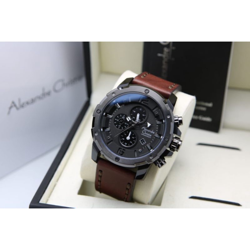 Jam Tangan Pria Alexandre Christie AC 6410 Black Brown Original Garansi Resmi 1 Tahun