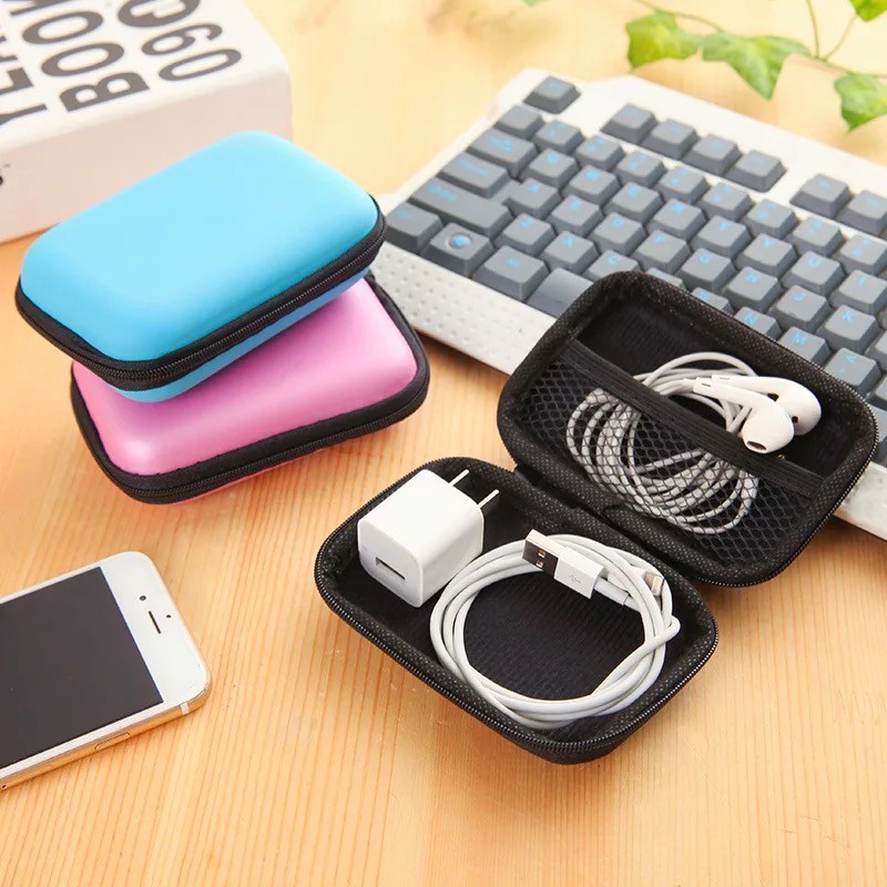 ☀ INDOLAND ☀ D014 Travel Pouch Dompet Persegi Case Organizer Tempat Headset Koin Kunci Kotak Penyimpanan Charger Mini