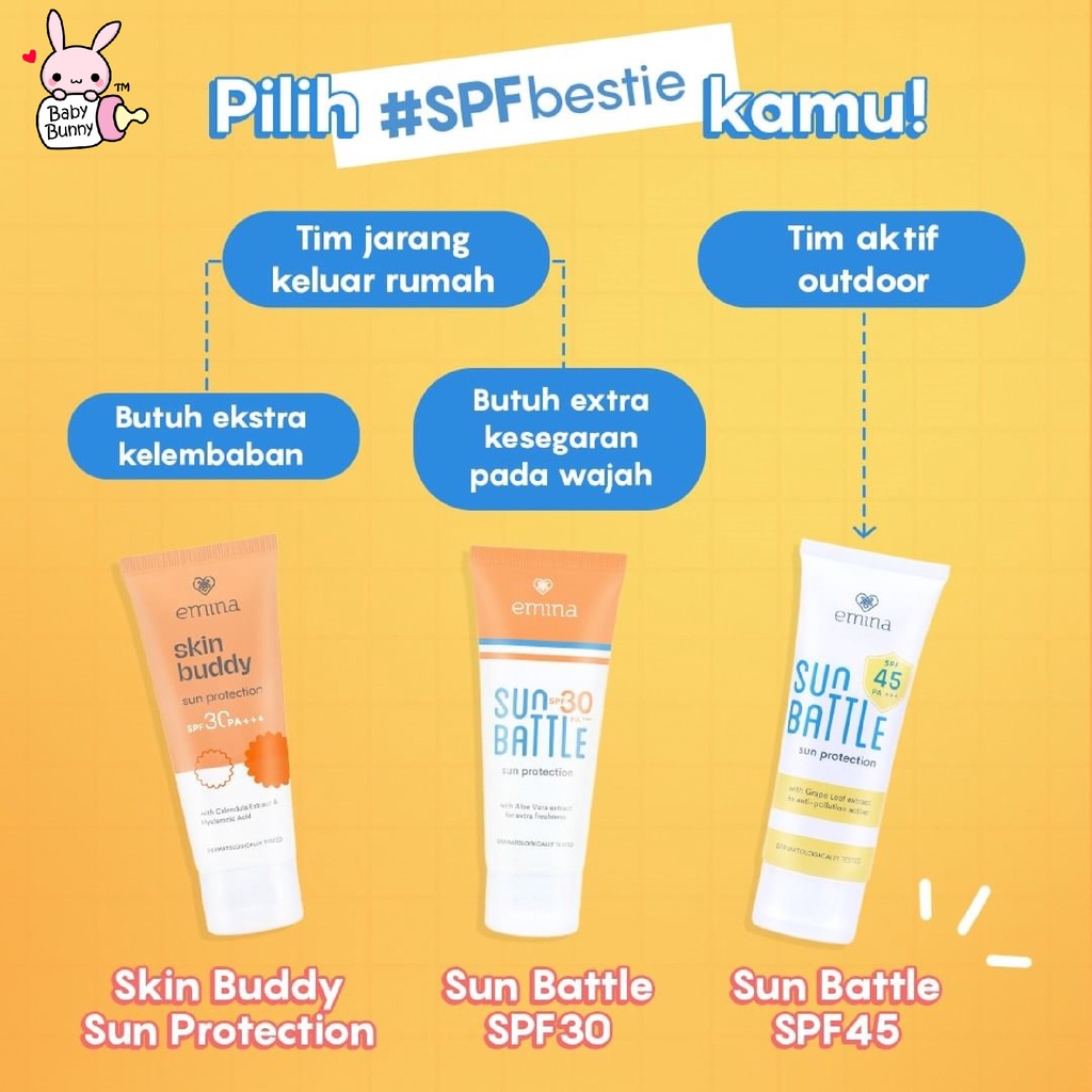 ❤ BELIA ❤ EMINA Sun Protection SPF 30 PA+++ 60mL | Emina Sun Battle SPF 45 | 30 PA+++ 30mL Sunscreen Skin Buddy