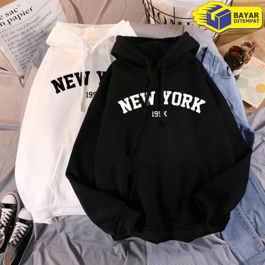 Hoodie New York Wanita Oversize Korean Style Sweater Cewek Murah Tebal Xxl Kekinian Lilac