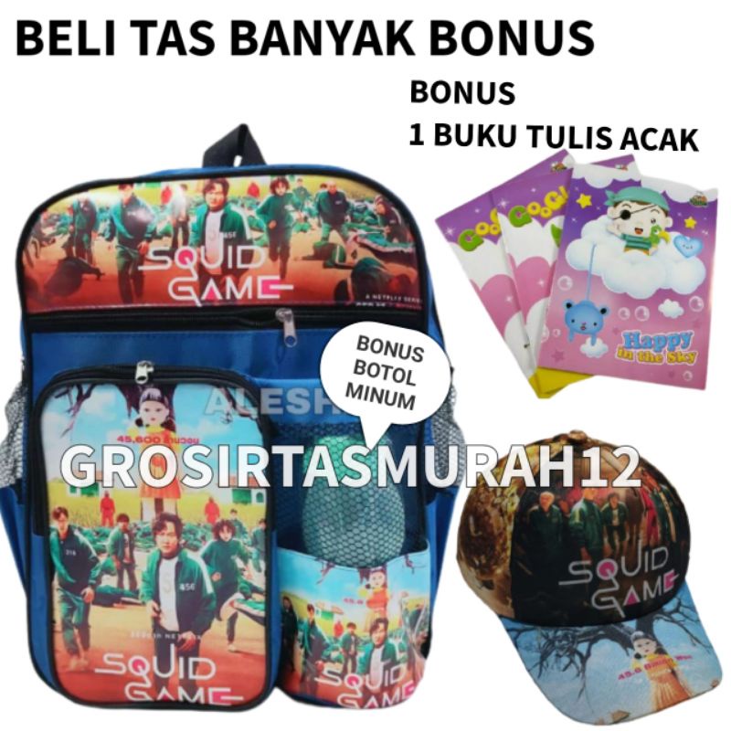 0Tas ransel anak laki-laki squid game gratis botol minum - tas anak Sekolah