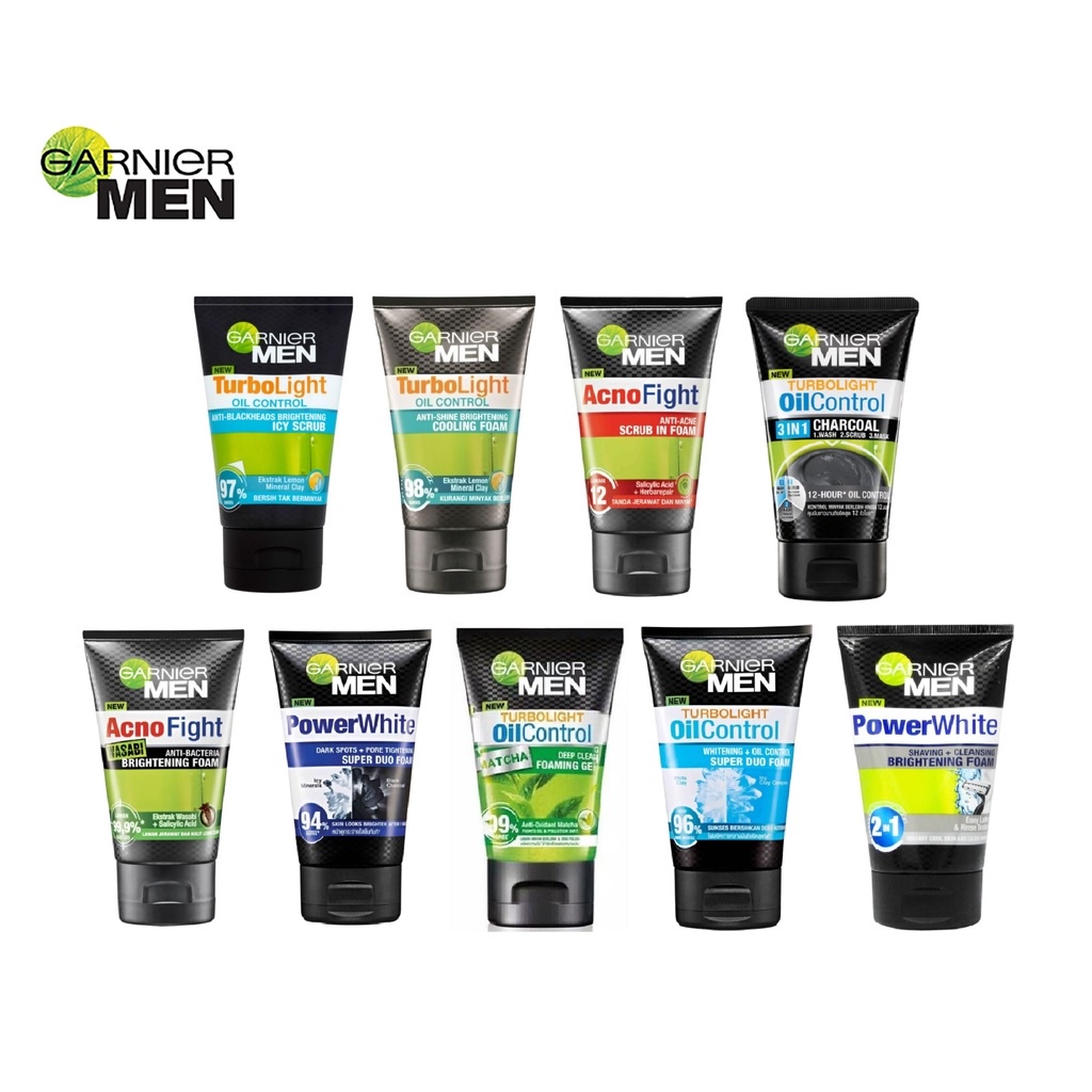 Garnier Men Series - AcnoFight  Turbolight Power White Oil Control Whitening Wasabi Matcha Foam Scrub Sabun Pembersih (KIM)