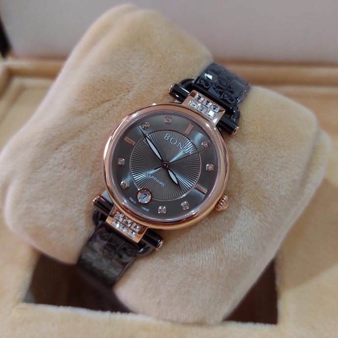 JAM TANGAN WANITA BONIA SAPPHIRE BNB10620-2547 ROSEGOLD BLACK ORIGINAL