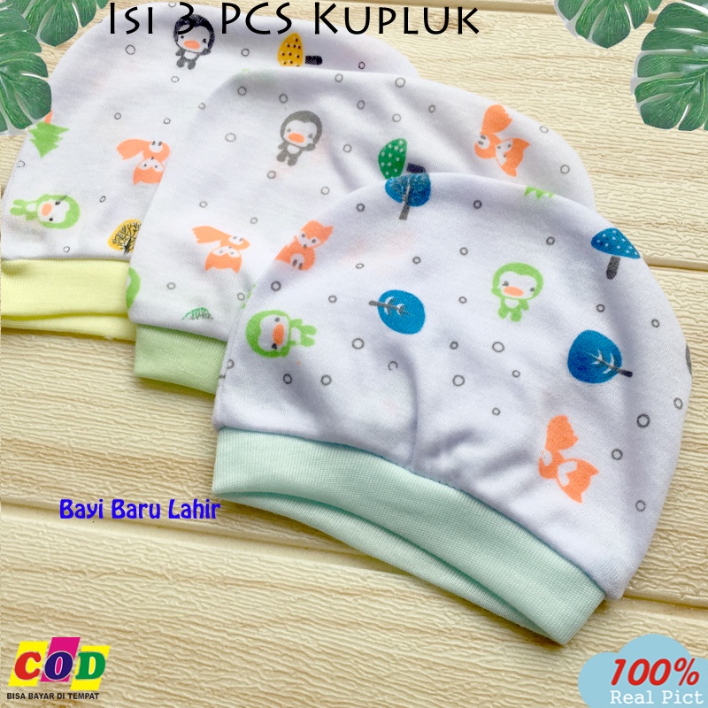 Ana Baby - 3 PCS Topi Bayi Baru Lahir Kupluk Bayi Motif Lucu