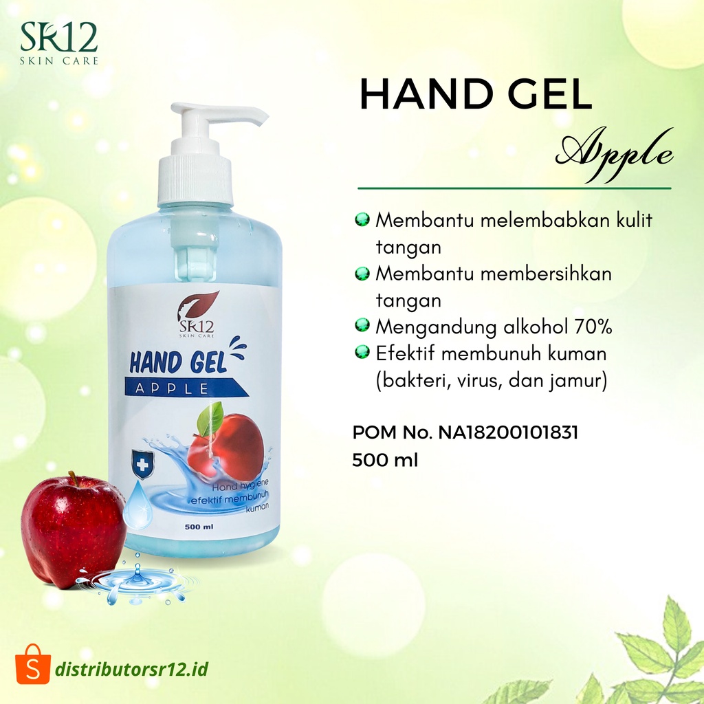 Hand Gel Apple SR12 / Hand Sanitizer Gel Pump 500 ml / Kandungan Standar Kesehatan dan BPOM