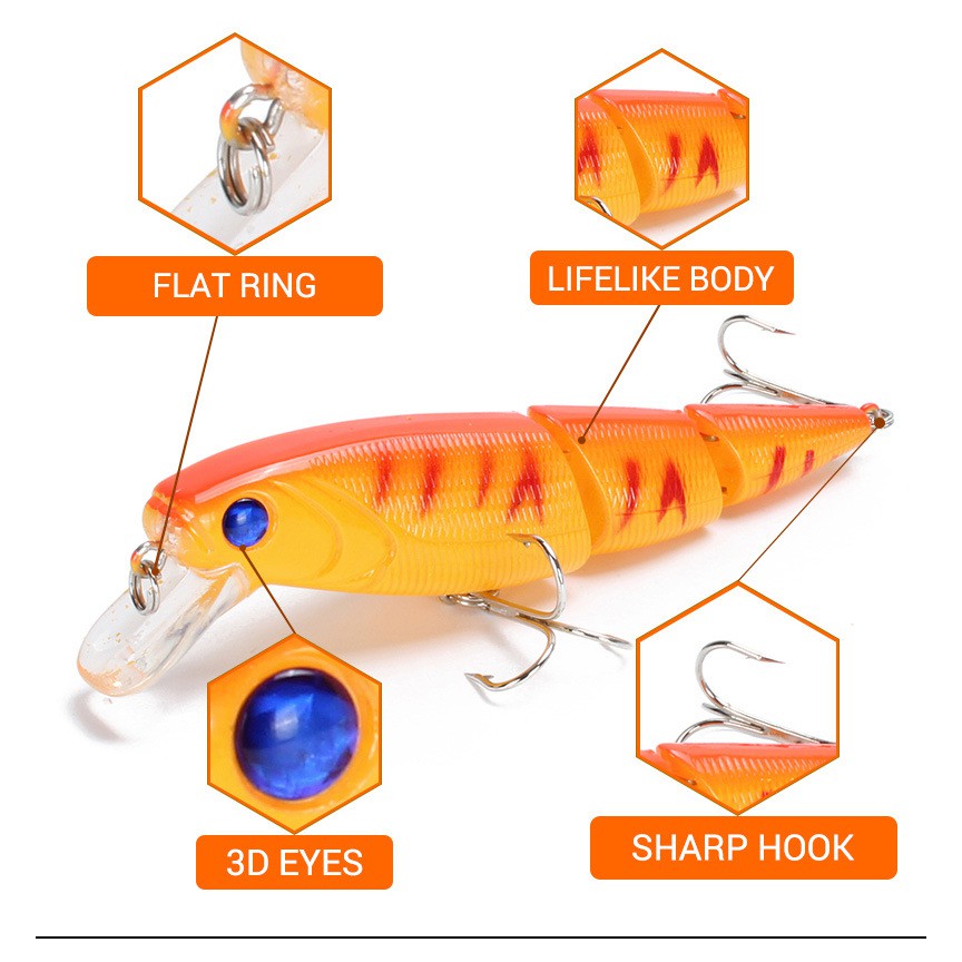 Shengyao 1Pcs Jointed Minnow Umpan Pancing 11.5cm/15.4g Swimbait Fishing Lure Ikan Bass Kail Tackle