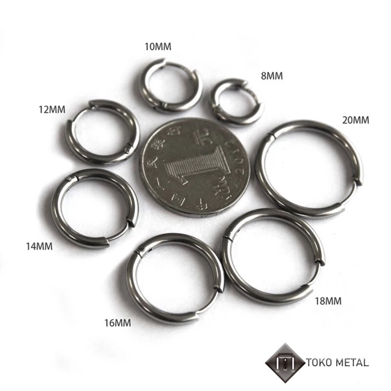 Anting Hoop 100% Titanium Pria Dan Wanita 10mm, 12mm &amp; 14mm[ Toko Metal ]