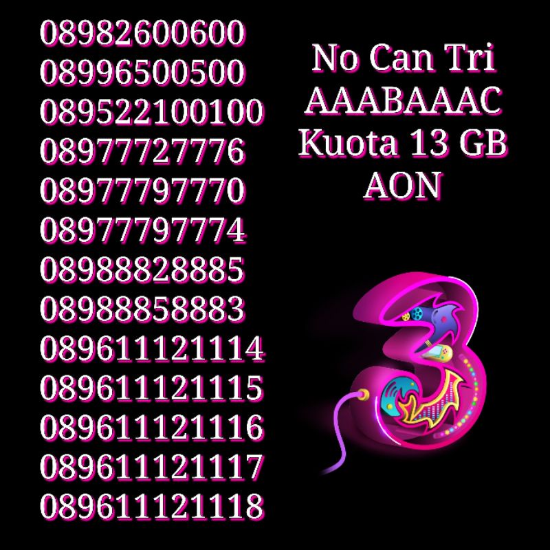 NOCAN Nomor Cantik AAACBBBC Kartu Perdana 3 Tri Three 4G Kuota 35GB