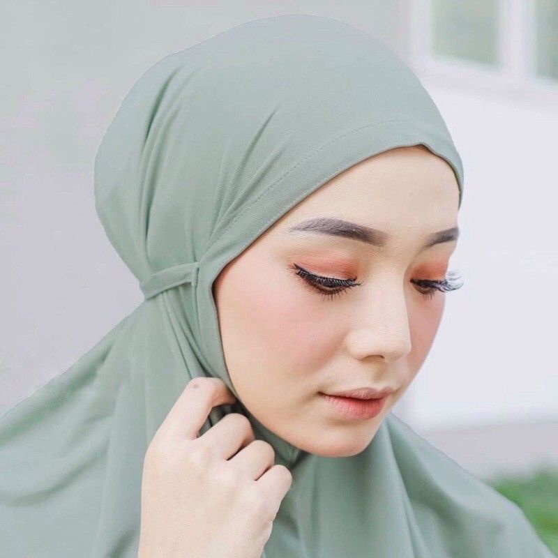 Kerudung Bergo Maryam Tali Non Pet Moscrepe Premium Hijab Instan Jilbab Instant Krudung Polos-Mint