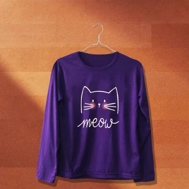 Kaos Wanita/Cewek Lengan Panjang Meow Warna Ungu