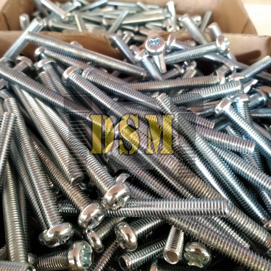 (50pcs) Galvanis Baut JP M6x100 / Machine Screw M6 Kepala Obeng Bulat