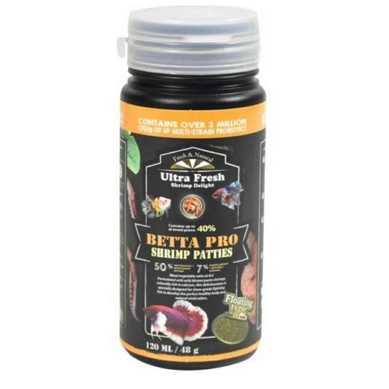 

ultra fresh betta pro 48gr makanan ikan cupang shrimp patties tropis vitamin kesehatan