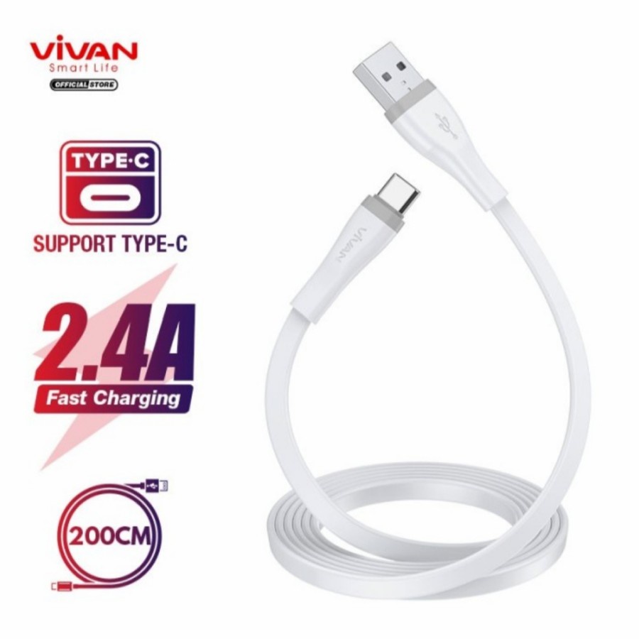 Kabel Data Type C VIVAN SC200s 2.4A USB Cable Quick Charge 200cm