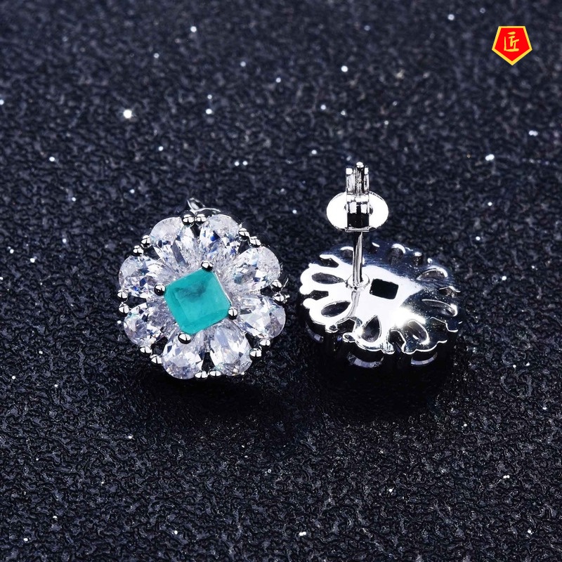 [Ready Stock]Natural Paraiba Necklace Ear Stud Jewelry Set