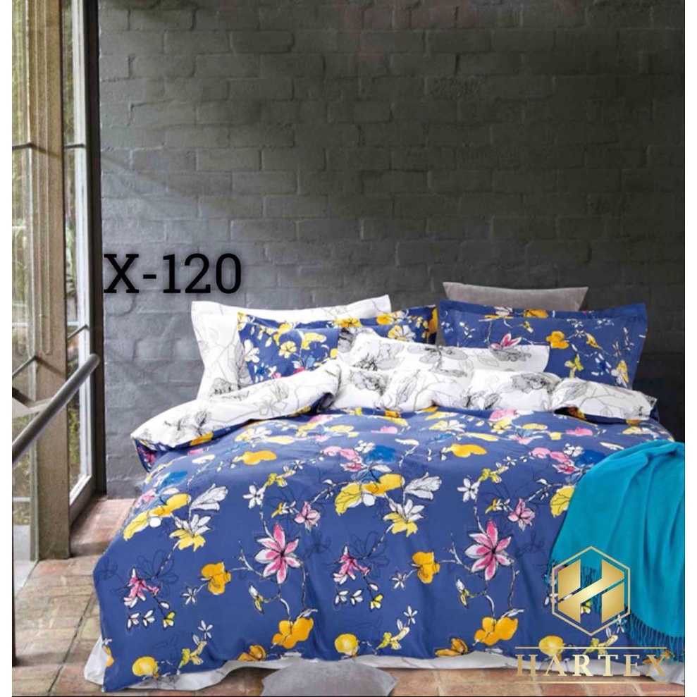 Kain Sprei Katun Jepang Motif Bunga Navy