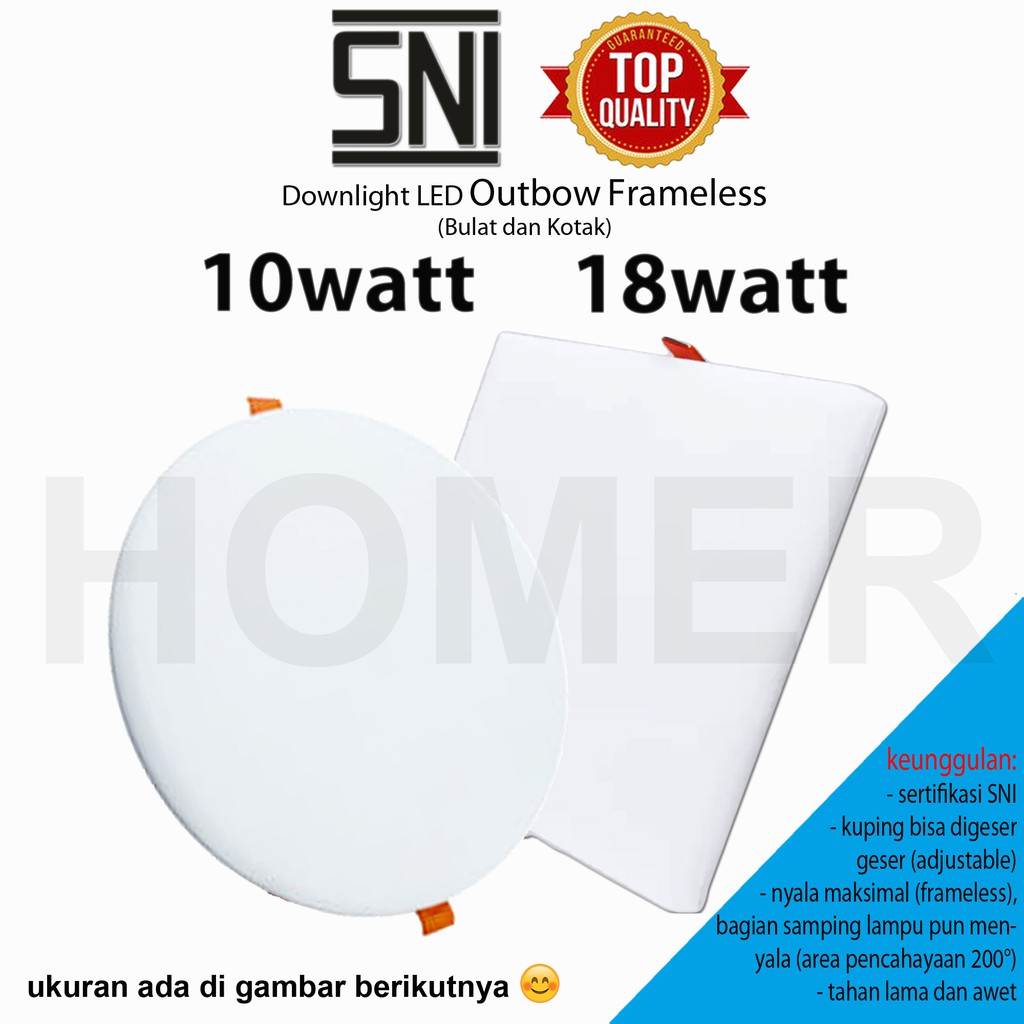 Lampu Downlight LED SNI lampu donlet plafon panel outbow ceiling siling bulat kotak plafon frameless adjustable 10w 10 watt 18w 18 watt SNI