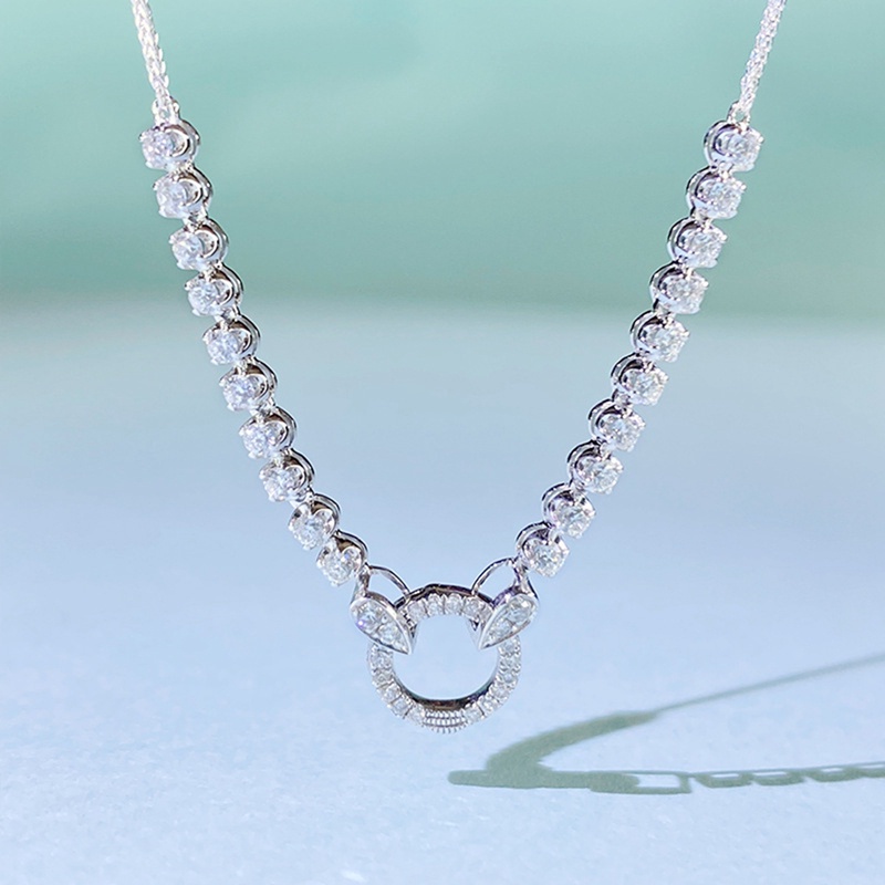 Kalung Rantai Klavikula Hias Liontin Berlian Buatan Bahan Karbon Tinggi