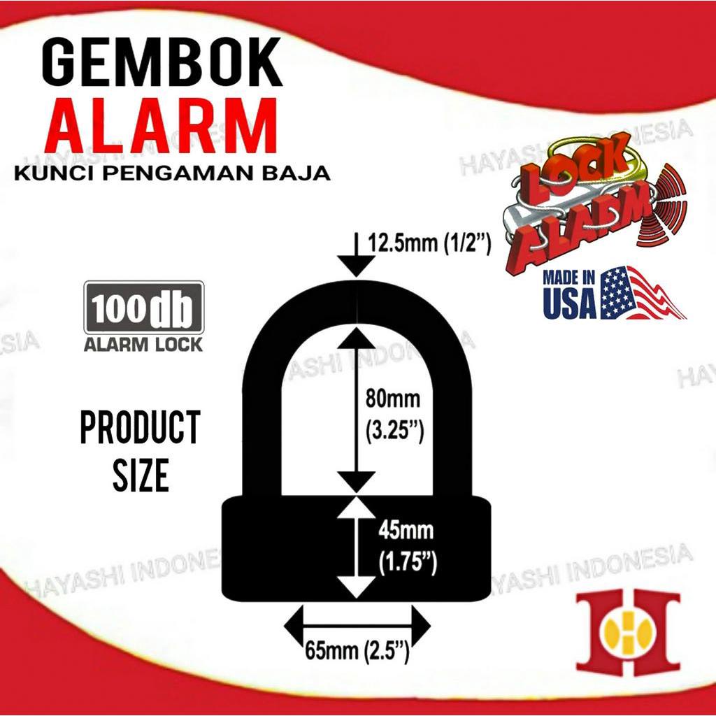 LOCK ALARM Gembok Baja Alarm Anti Maling Pengaman ORIGINAL USA