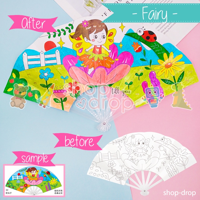 Mainan DIY Mewarnai Kipas Lipat - Mainan edukasi DIY Coloring Fan Kipas Tangan Lipat