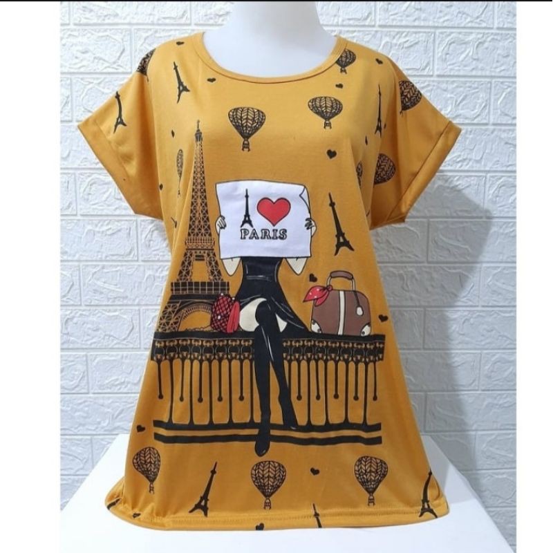 KAOS JUMBO GIRLS I LOVE PARIS HARGA GROSIR/KAOS WANITA DENGAN HARGA MURAH MERIAH