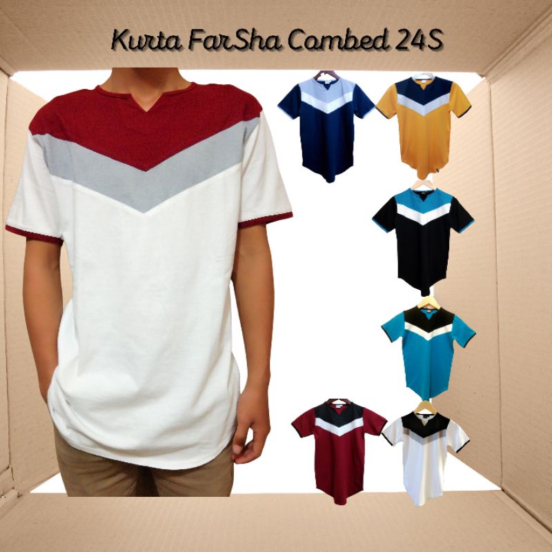 Baju Koko Pria Kaos Kurta FarSha Combed 24s Koko Lengan Pendek bisa Couple Baju Koko Putih-Hitam Kao