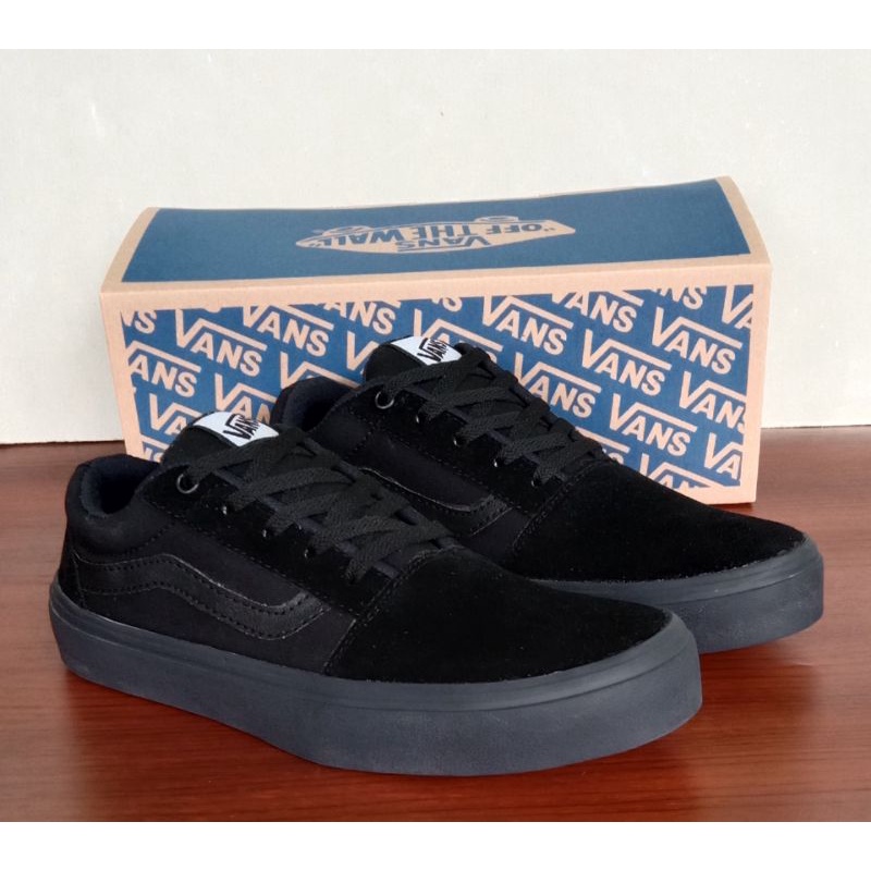 (free box vans)sepatu vans hitam polos old skool full black vans premium hitam polos