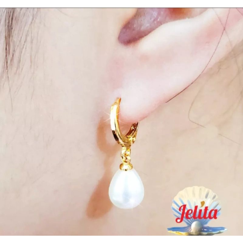 anting jepit mutiara rosegold fashion wanita titanium original anti luntur