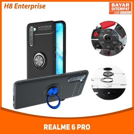 Soft Case Autofocus Magnetic Ring Case for Oppo Realme 6 Pro Invisible Case Auto Focus iRing - Hitam