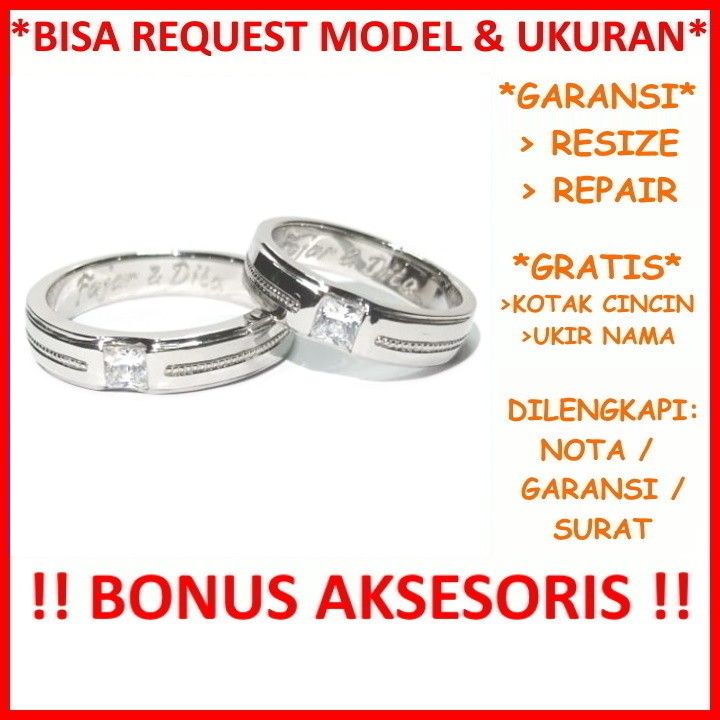 Cincin Kawin Couple Palladium Gratis Ukir Nama Bisa Pesan Model Garansi Paladium Asli Poladium ID671